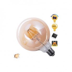 Γλόμπος LED Edison Filament Retro Μελί Globostar E27 8 Watt G125 Θερμό ντιμαριζόμενο